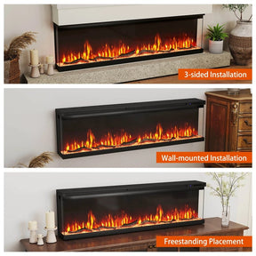36/40/50/60 Inches 3-Sided Electric Fireplace Insert, 750W/1200W Recessed Fireplace Heater with 12 Flame Colors, Remote, 5 Brightness & 8H Timer