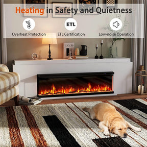 36/40/50/60 Inches 3-Sided Electric Fireplace Insert, 750W/1200W Recessed Fireplace Heater with 12 Flame Colors, Remote, 5 Brightness & 8H Timer