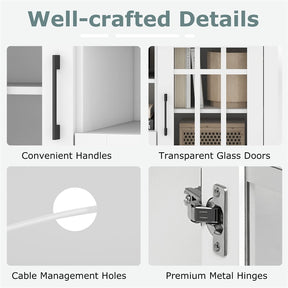62" Farmhouse TV Stand for 70 Inch TVs, Tall Media Console Table with 2 Glass Doors, Cubbies & Drawer, Storage Cabinet for Living Room