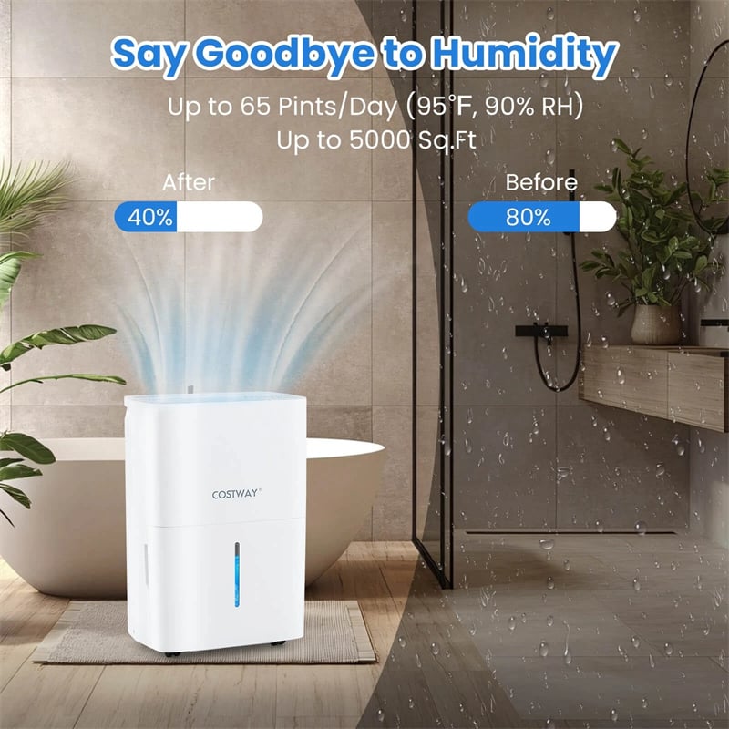 65 Pint Energy Star Dehumidifier with 24H Timer, LED Display & Auto Defrost, 5000 Sq.Ft Portable Dehumidifier for Home Basement, Garage, Office
