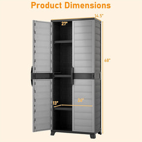 68" Lockable Plastic Storage Cabinet with 3 Adjustable Shelves, Vertical Shelving Unit Utility Garage Organizer for Basement, Laundry Room & Mudroom