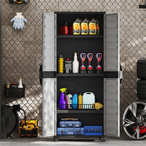 68" Lockable Plastic Storage Cabinet with 3 Adjustable Shelves, Vertical Shelving Unit Utility Garage Organizer for Basement, Laundry Room & Mudroom