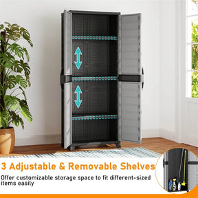 68" Lockable Plastic Storage Cabinet with 3 Adjustable Shelves, Vertical Shelving Unit Utility Garage Organizer for Basement, Laundry Room & Mudroom