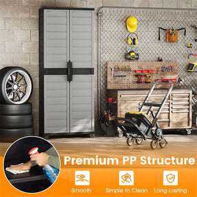 68" Lockable Plastic Storage Cabinet with 3 Adjustable Shelves, Vertical Shelving Unit Utility Garage Organizer for Basement, Laundry Room & Mudroom