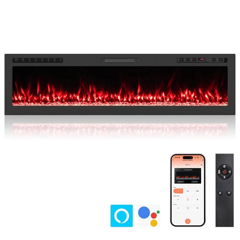 36-68" Smart WiFi Electric Fireplace, Recessed/Wall Mounted Fireplace Heater, 12 Flame & Ember Bed Colors, Alexa/Google Assistant, 12H Timer