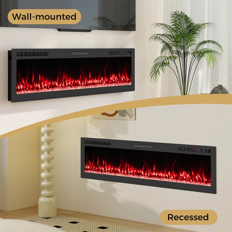 36-68" Smart WiFi Electric Fireplace, Recessed/Wall Mounted Fireplace Heater, 12 Flame & Ember Bed Colors, Alexa/Google Assistant, 12H Timer