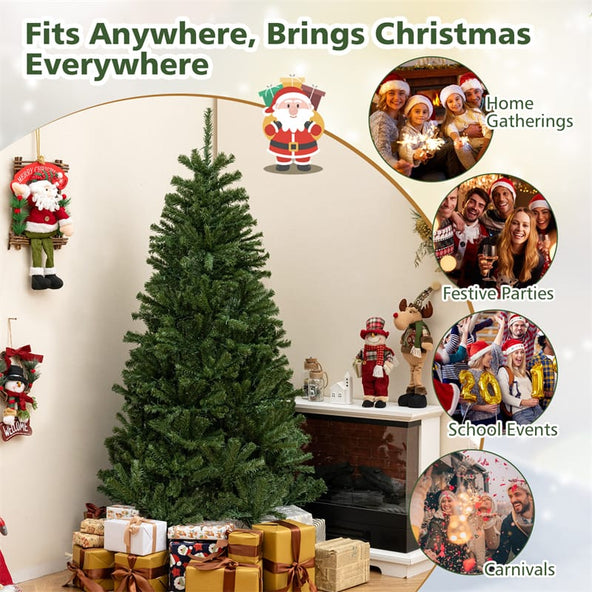 6/7/8FT Pre-Lit Artificial Christmas Tree, Hinged Xmas Tree with Remote, Warm White LED Lights, Timer, Adjustable Lighting Modes for Holiday Decor