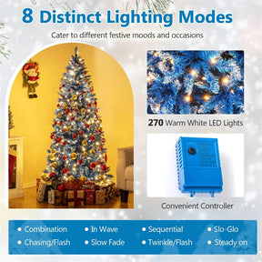 6/7/8/9 FT Pre-Lit Christmas Tree, Blue Hinged Xmas Tree with Frosted PVC Tips, Warm White LED Lights, 8 Modes & Folding Stand for Holiday Decor
