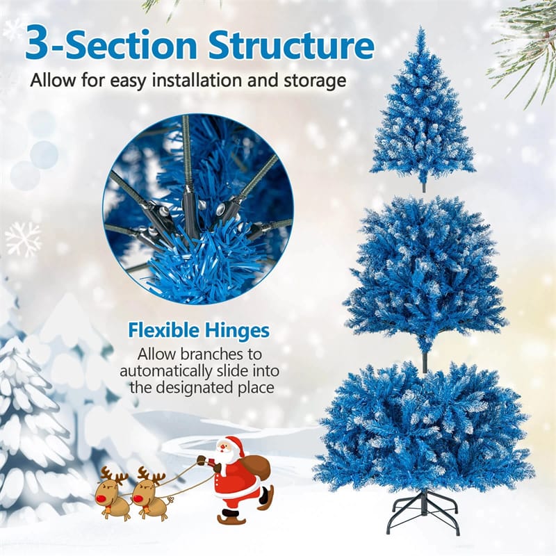 6/7/8/9 FT Pre-Lit Christmas Tree, Blue Hinged Xmas Tree with Frosted PVC Tips, Warm White LED Lights, 8 Modes & Folding Stand for Holiday Decor