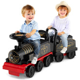 6V 2-Seater Ride On Train with Detachable Carriage, Under-Seat Storage, Whistle & Flashing LED Lights, Trackless Electric Ride On Toy for Kids