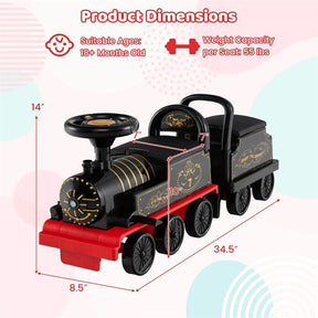 6V 2-Seater Ride On Train with Detachable Carriage, Under-Seat Storage, Whistle & Flashing LED Lights, Trackless Electric Ride On Toy for Kids