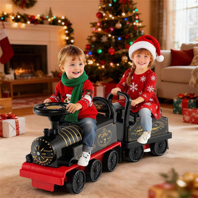 6V 2-Seater Ride On Train with Detachable Carriage, Under-Seat Storage, Whistle & Flashing LED Lights, Trackless Electric Ride On Toy for Kids