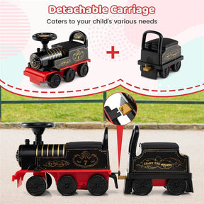 6V 2-Seater Ride On Train with Detachable Carriage, Under-Seat Storage, Whistle & Flashing LED Lights, Trackless Electric Ride On Toy for Kids