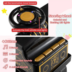 6V 2-Seater Ride On Train with Detachable Carriage, Under-Seat Storage, Whistle & Flashing LED Lights, Trackless Electric Ride On Toy for Kids