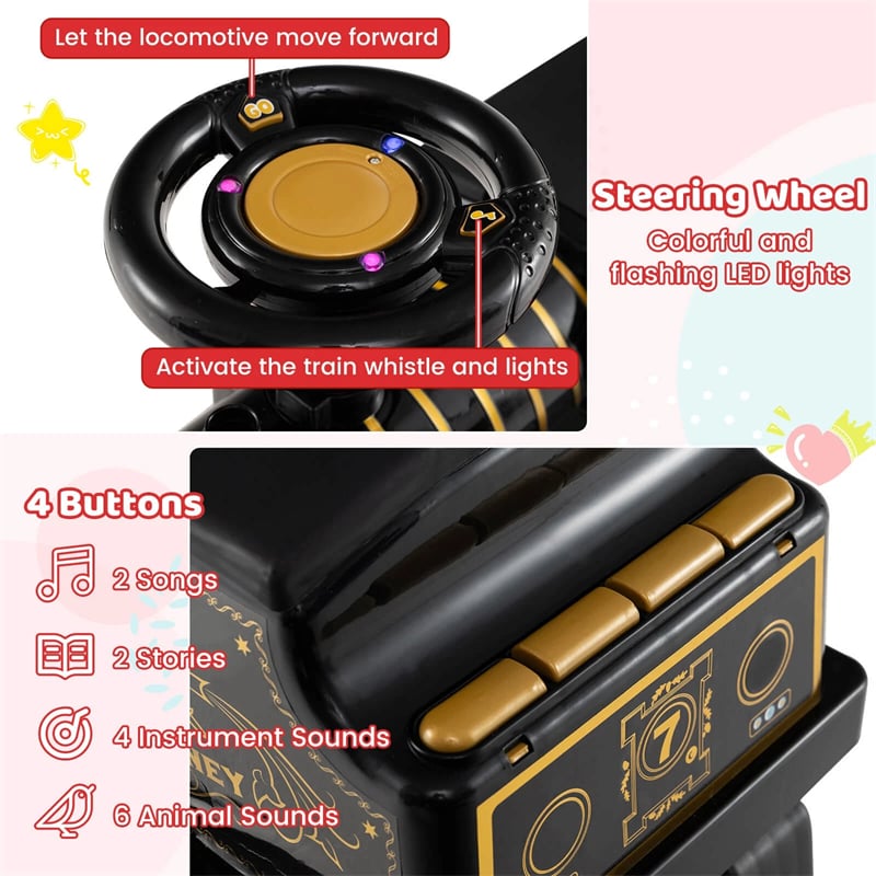 6V 2-Seater Ride On Train with Detachable Carriage, Under-Seat Storage, Whistle & Flashing LED Lights, Trackless Electric Ride On Toy for Kids