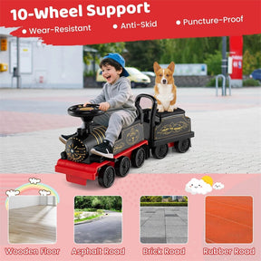 6V 2-Seater Ride On Train with Detachable Carriage, Under-Seat Storage, Whistle & Flashing LED Lights, Trackless Electric Ride On Toy for Kids