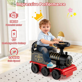 6V 2-Seater Ride On Train with Detachable Carriage, Under-Seat Storage, Whistle & Flashing LED Lights, Trackless Electric Ride On Toy for Kids