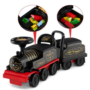 6V 2-Seater Ride On Train with Detachable Carriage, Under-Seat Storage, Whistle & Flashing LED Lights, Trackless Electric Ride On Toy for Kids