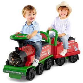 6V 2-Seater Ride On Train with Detachable Carriage, Under-Seat Storage, Whistle & Flashing LED Lights, Trackless Electric Ride On Toy for Kids