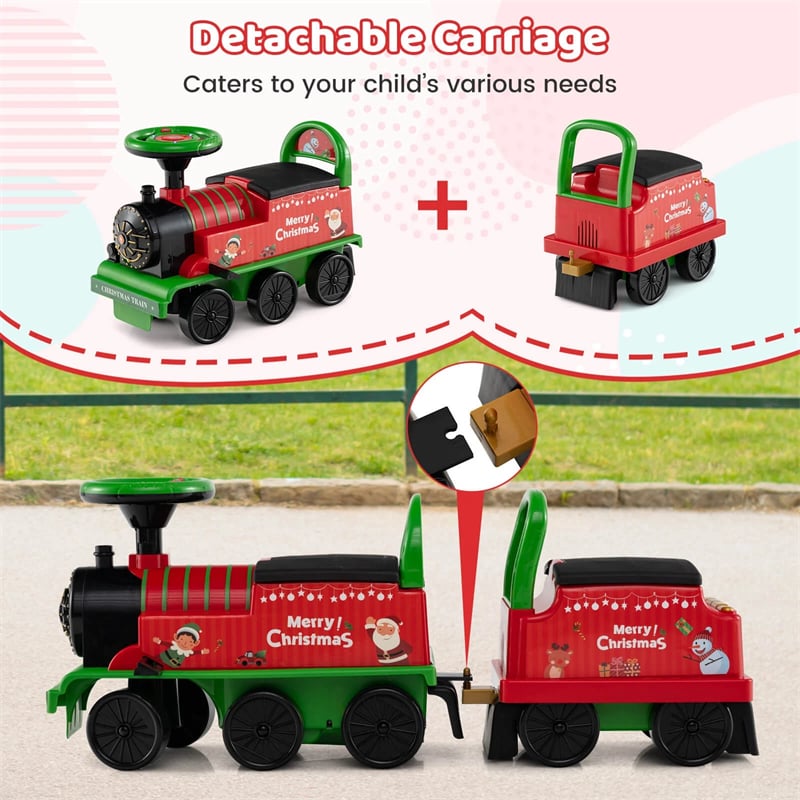 6V 2-Seater Ride On Train with Detachable Carriage, Under-Seat Storage, Whistle & Flashing LED Lights, Trackless Electric Ride On Toy for Kids
