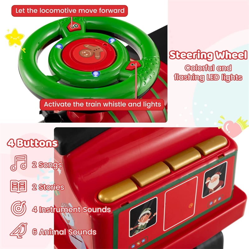 6V 2-Seater Ride On Train with Detachable Carriage, Under-Seat Storage, Whistle & Flashing LED Lights, Trackless Electric Ride On Toy for Kids