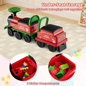 6V 2-Seater Ride On Train with Detachable Carriage, Under-Seat Storage, Whistle & Flashing LED Lights, Trackless Electric Ride On Toy for Kids