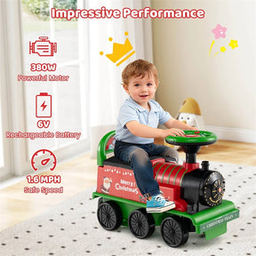6V 2-Seater Ride On Train with Detachable Carriage, Under-Seat Storage, Whistle & Flashing LED Lights, Trackless Electric Ride On Toy for Kids