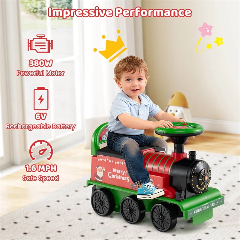 6V 2-Seater Ride On Train with Detachable Carriage, Under-Seat Storage, Whistle & Flashing LED Lights, Trackless Electric Ride On Toy for Kids