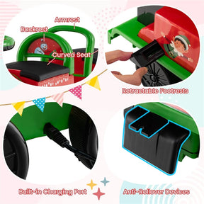 6V 2-Seater Ride On Train with Detachable Carriage, Under-Seat Storage, Whistle & Flashing LED Lights, Trackless Electric Ride On Toy for Kids