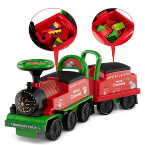 6V 2-Seater Ride On Train with Detachable Carriage, Under-Seat Storage, Whistle & Flashing LED Lights, Trackless Electric Ride On Toy for Kids