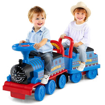 6V 2-Seater Ride On Train with Detachable Carriage, Under-Seat Storage, Whistle & Flashing LED Lights, Trackless Electric Ride On Toy for Kids