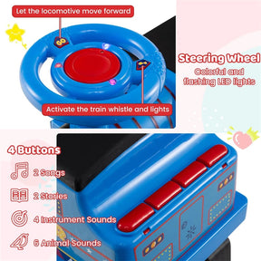 6V 2-Seater Ride On Train with Detachable Carriage, Under-Seat Storage, Whistle & Flashing LED Lights, Trackless Electric Ride On Toy for Kids