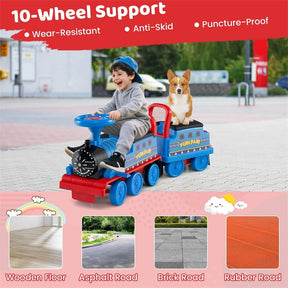 6V 2-Seater Ride On Train with Detachable Carriage, Under-Seat Storage, Whistle & Flashing LED Lights, Trackless Electric Ride On Toy for Kids
