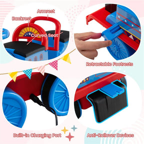 6V 2-Seater Ride On Train with Detachable Carriage, Under-Seat Storage, Whistle & Flashing LED Lights, Trackless Electric Ride On Toy for Kids