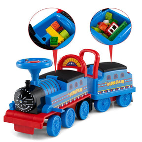 6V 2-Seater Ride On Train with Detachable Carriage, Under-Seat Storage, Whistle & Flashing LED Lights, Trackless Electric Ride On Toy for Kids
