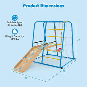 6-in-1 Indoor Playground Jungle Gym, Metal Montessori Climbing Toys with Slide, Swing & Monkey Bars for Kids & Toddlers 3+ Years