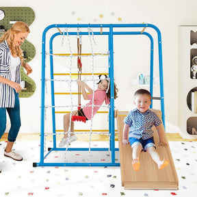 6-in-1 Indoor Playground Jungle Gym, Metal Montessori Climbing Toys with Slide, Swing & Monkey Bars for Kids & Toddlers 3+ Years