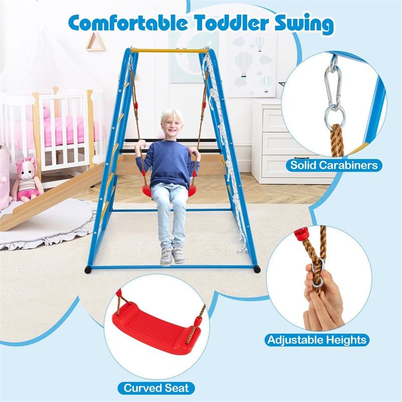 6-in-1 Indoor Playground Jungle Gym, Metal Montessori Climbing Toys with Slide, Swing & Monkey Bars for Kids & Toddlers 3+ Years