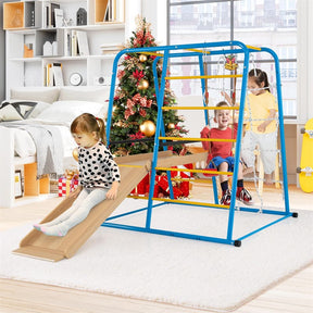 6-in-1 Indoor Playground Jungle Gym, Metal Montessori Climbing Toys with Slide, Swing & Monkey Bars for Kids & Toddlers 3+ Years