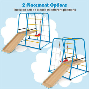 6-in-1 Indoor Playground Jungle Gym, Metal Montessori Climbing Toys with Slide, Swing & Monkey Bars for Kids & Toddlers 3+ Years
