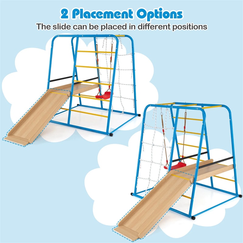 6-in-1 Indoor Playground Jungle Gym, Metal Montessori Climbing Toys with Slide, Swing & Monkey Bars for Kids & Toddlers 3+ Years