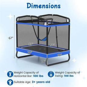 6FT Kids Rectangle Trampoline, ASTM Certified Toddler Rebounder with Swing, Horizontal Bar & Safety Enclosure Net for Indoor Outdoor