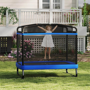 6FT Kids Rectangle Trampoline, ASTM Certified Toddler Rebounder with Swing, Horizontal Bar & Safety Enclosure Net for Indoor Outdoor