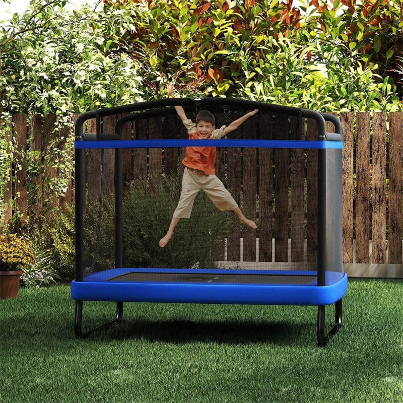 6FT Kids Rectangle Trampoline, ASTM Certified Toddler Rebounder with Swing, Horizontal Bar & Safety Enclosure Net for Indoor Outdoor