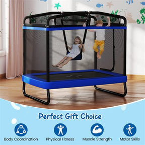 6FT Kids Rectangle Trampoline, ASTM Certified Toddler Rebounder with Swing, Horizontal Bar & Safety Enclosure Net for Indoor Outdoor