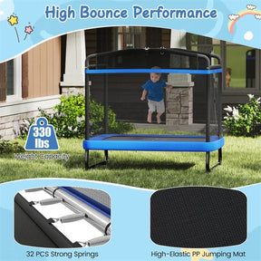 6FT Kids Rectangle Trampoline, ASTM Certified Toddler Rebounder with Swing, Horizontal Bar & Safety Enclosure Net for Indoor Outdoor