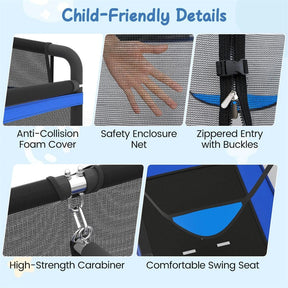 6FT Kids Rectangle Trampoline, ASTM Certified Toddler Rebounder with Swing, Horizontal Bar & Safety Enclosure Net for Indoor Outdoor