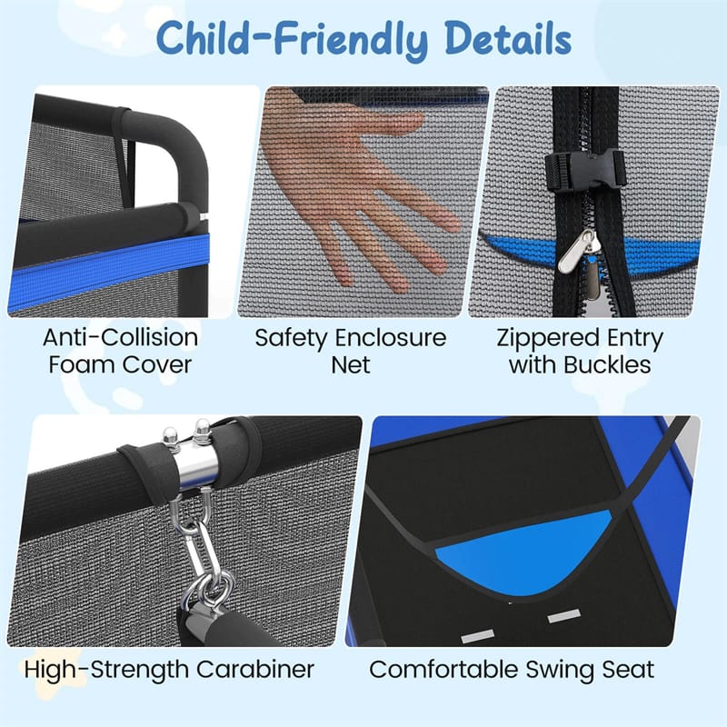 6FT Kids Rectangle Trampoline, ASTM Certified Toddler Rebounder with Swing, Horizontal Bar & Safety Enclosure Net for Indoor Outdoor