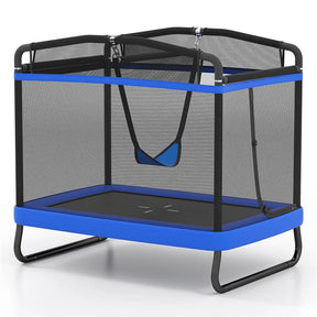 6FT Kids Rectangle Trampoline, ASTM Certified Toddler Rebounder with Swing, Horizontal Bar & Safety Enclosure Net for Indoor Outdoor