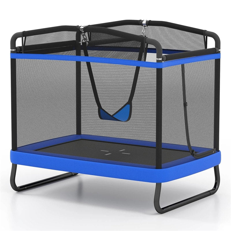 6FT Kids Rectangle Trampoline, ASTM Certified Toddler Rebounder with Swing, Horizontal Bar & Safety Enclosure Net for Indoor Outdoor